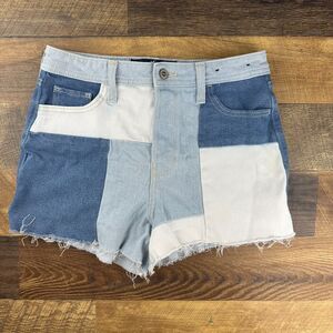 HOLLISTER Ultra High-Rise Mom Shorts Patchwork Size 7/28 Colorblock Patchwork